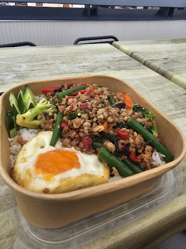 Basil mince rice bowl with fried egg